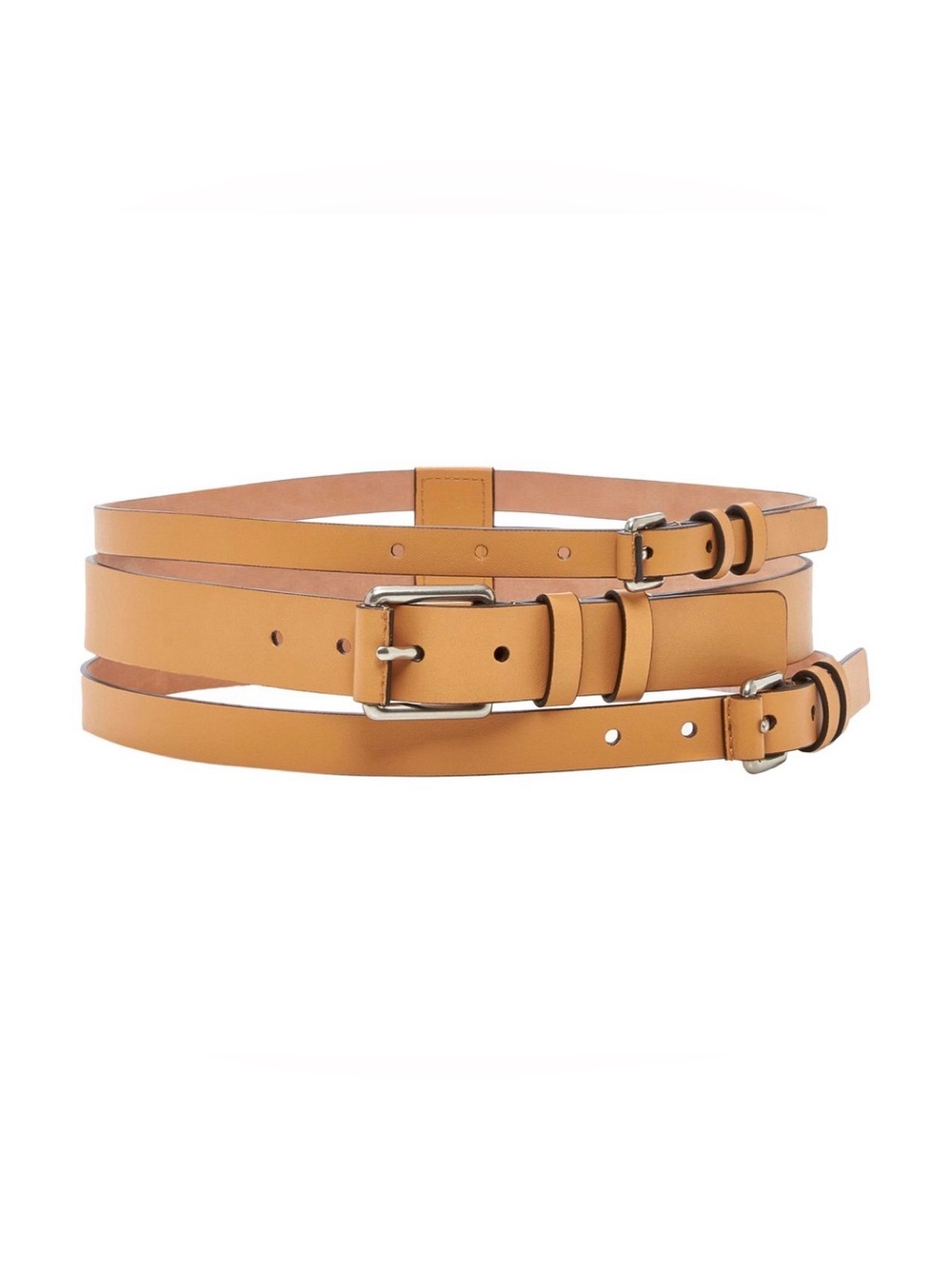 Michael Kors Double-Wrap Tan Leather Belt with Silver Buckles